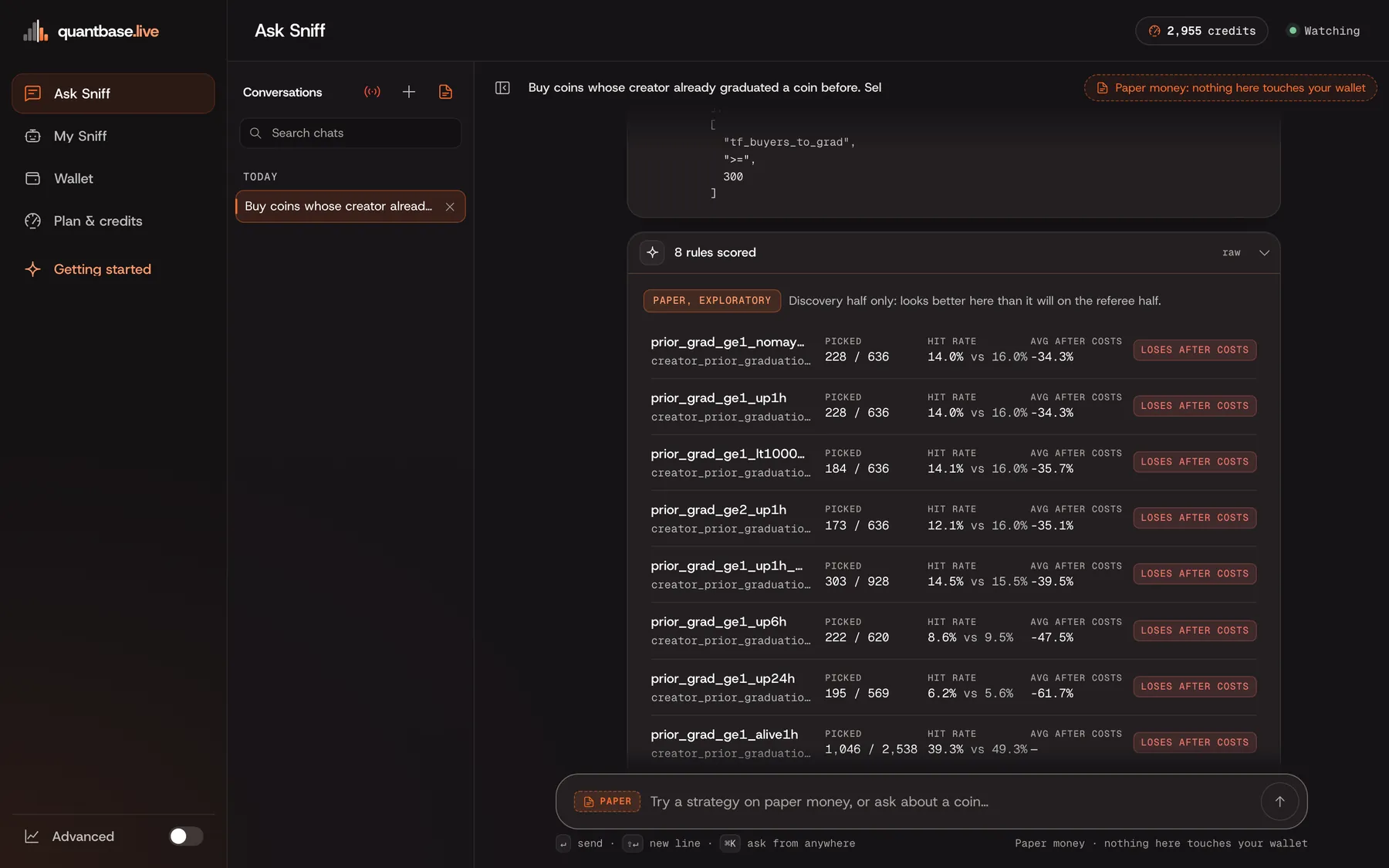QuantBase app: The agent places the trade
